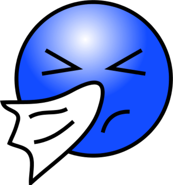 Smiley Face with a Cold Sneezing into Handkerchief - vector Clip Art