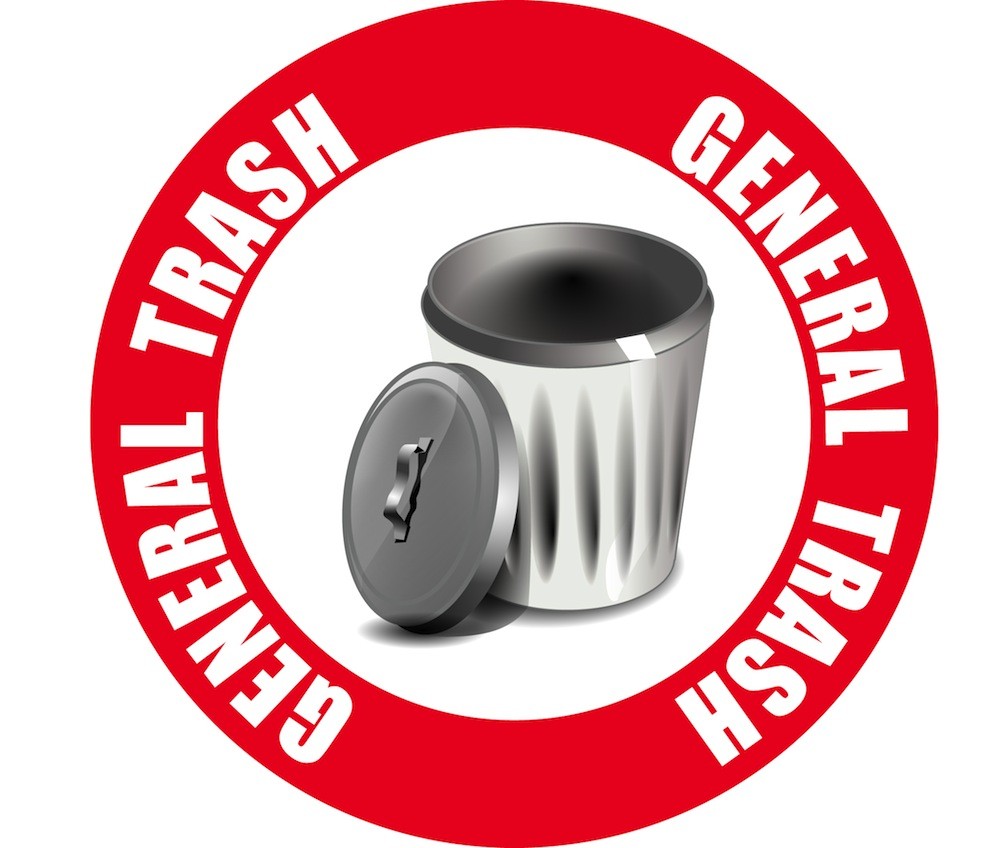 Red General Trash sign made with industrial plastics
