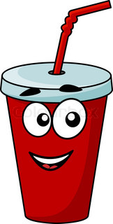 Red cartoon soda or soft drink can with a smiling face isolated on ...