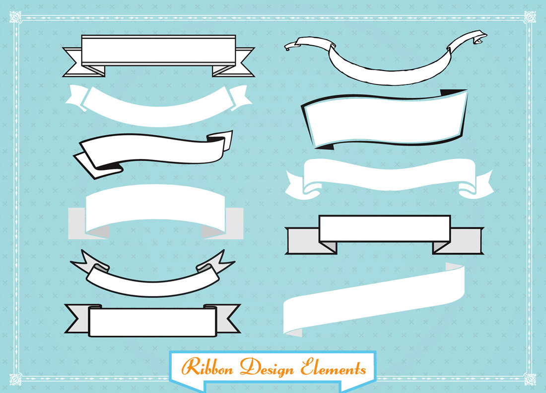 Ribbon Banner set clip art for digital scrapbooking, labels, invitations INCLUDING BLACK versions