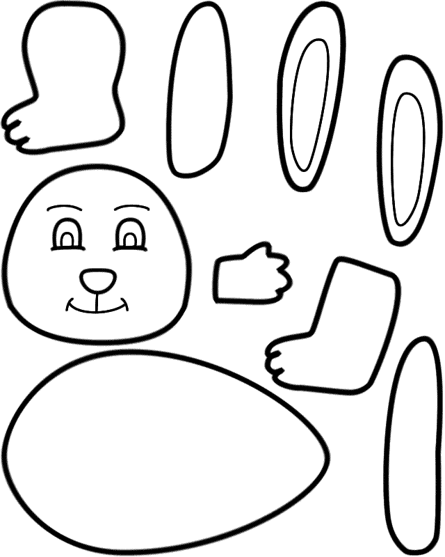 Easter Bunny (version 2) - Paper craft (Black and White Template)