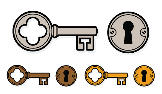 Cartoon Of The Antique Key Clip Art, Vector Images & Illustrations ...