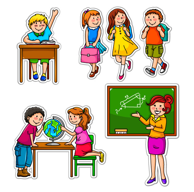 Cartoon children back to school illustration vector-1 | Free ...