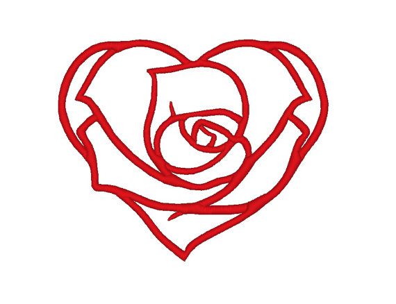 Elegant Rose in Heart Valentine Outline INSTANT by DChaseDesigns