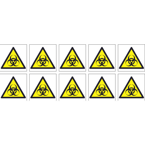 HAZARD LABELS SUPPLIED IN SHEET FORM. BIOLOGICAL HAZARD SYMBOL ...