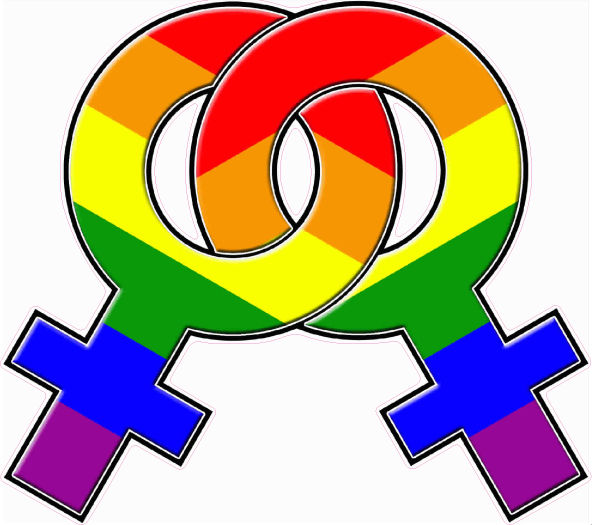 GAY FEMALE SYMBOL RAINBOW SIZE 100MM BY 89MM APR GLOSS LAMINATED ...
