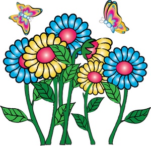 Flowers Clipart Image - Pretty Cartoon Flowers with Butterflies