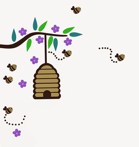 Bumble Bee Wall Decal with Branch and Beehive by HouseHoldWords