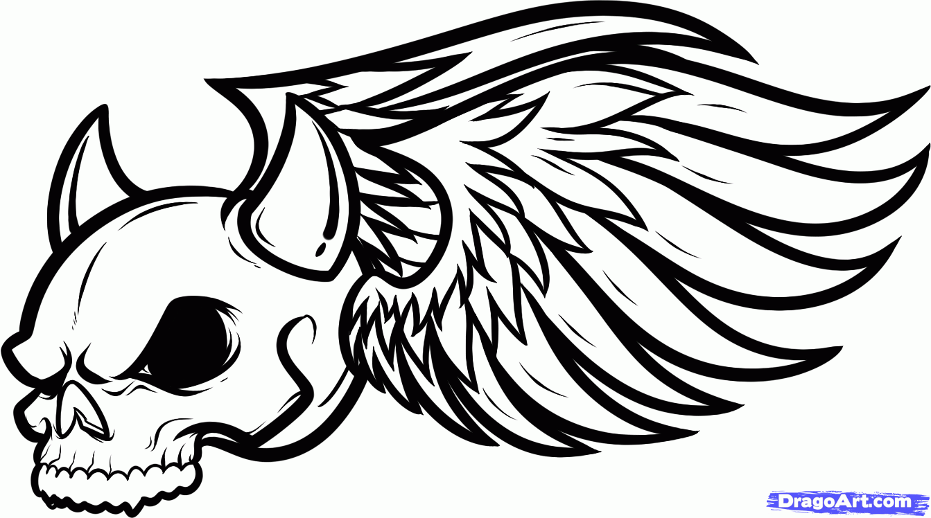 How to Draw a Fiery Skull, Skull in Flames, Step by Step, Skulls ...
