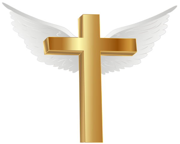 Gold Cross with Angel Wings PNG Clip Art Image