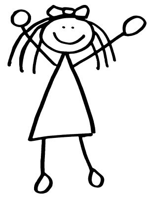 Stick figure kids clipart black and white