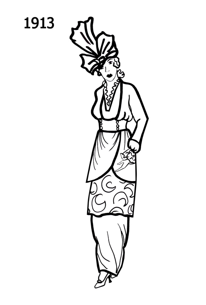 Costume Silhouettes Free Line Drawings 1910-