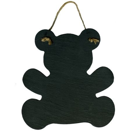 Real Slate Teddy Bear Shape with Natural Jute Hanger