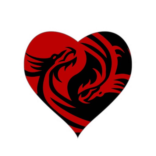Tribal Dragons Yin Yang (Customize it!) Heart Stickers from Zazzle.