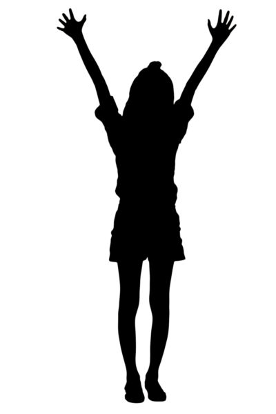 Silhouette image of a girl with arms raised. - stock photo free