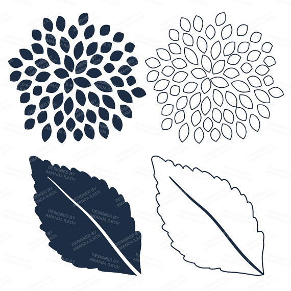 Premium Dahlia Clipart &amp; Vectors Navy and Blush by AmandaIlkov