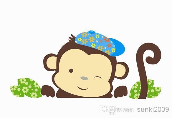 Two Cute Baby Monkeys Cartoon Wall Stickers Kid Room Style ...