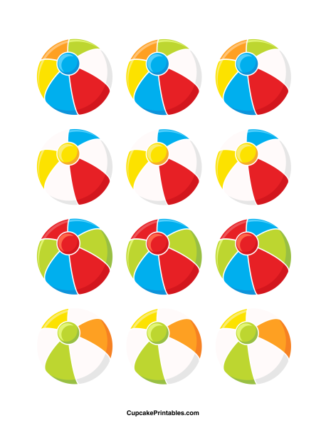 Printable Beach Ball Cupcake Toppers