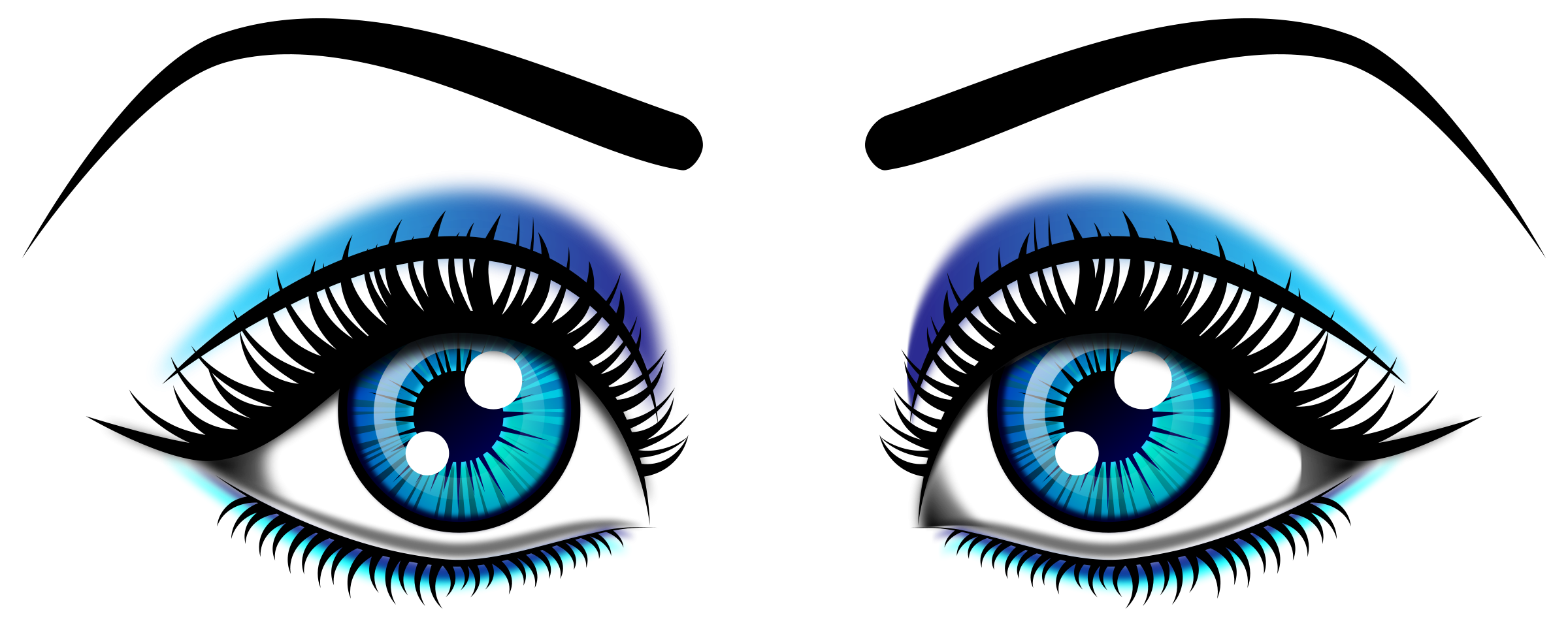 Cartoon blue eyes clipart with eyelashes