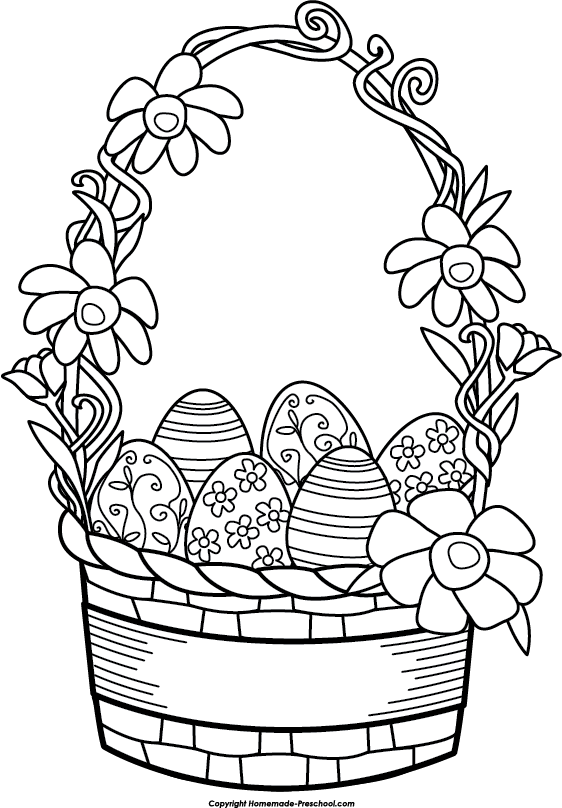 Easter basket clipart black and white