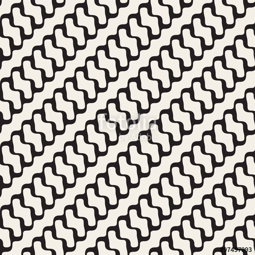Vector Seamless Black and White Diagonal Rounded Wavy Lines ...