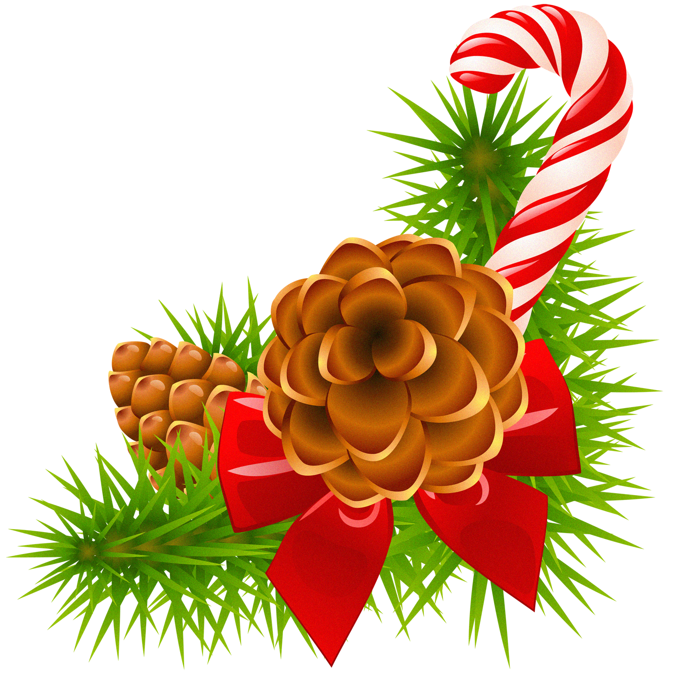 Christmas Pine Branch with Cones and Candy Cane Decor