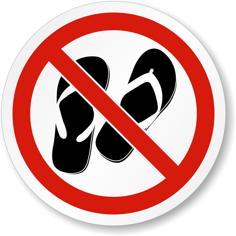 No Thongs Sandals Or Open Toed Footwear ISO Prohibition Label, SKU ...