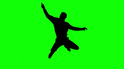 Silhouette of woman listening to music on green screen in slow ...