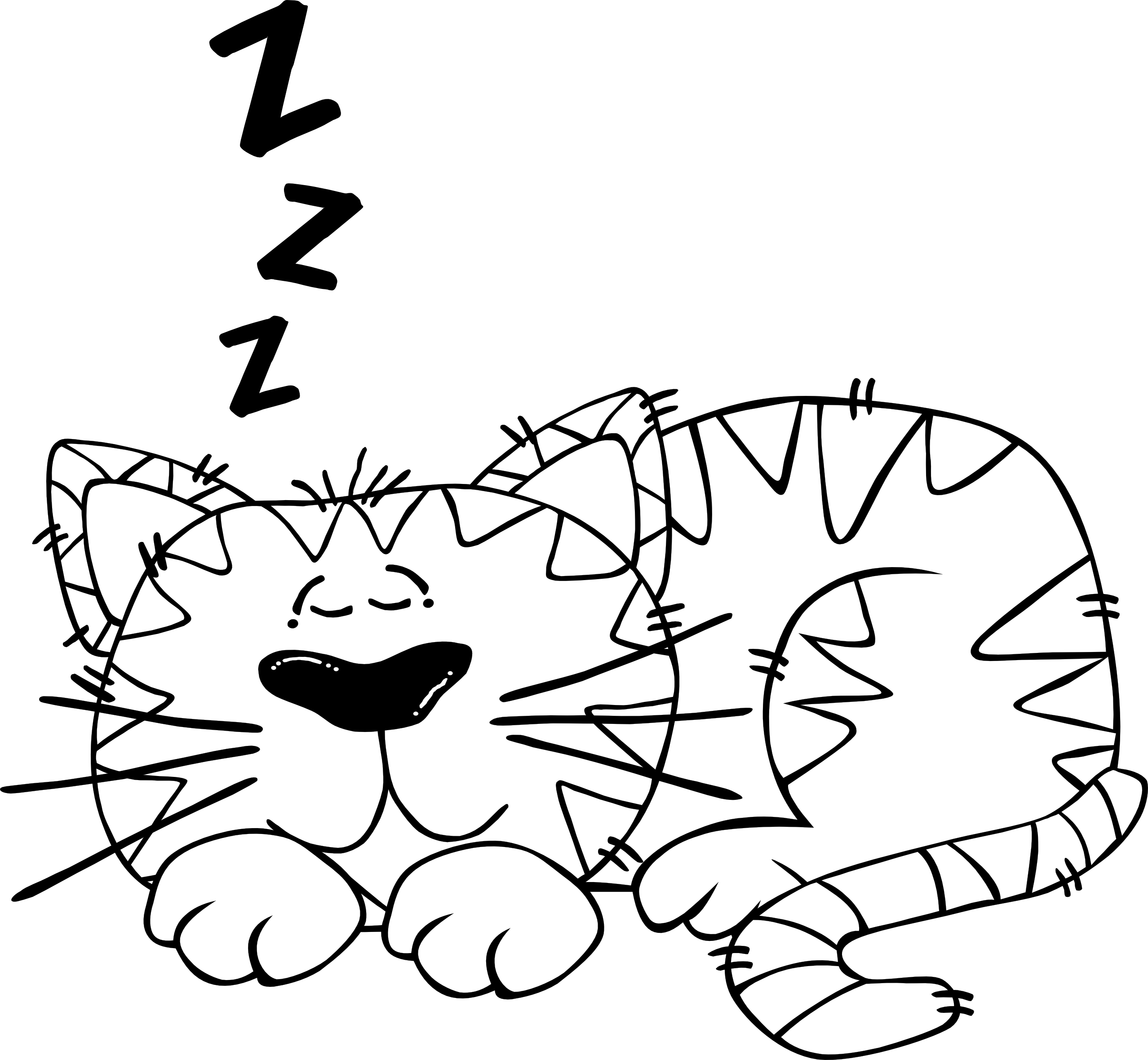 cartoon cat sleeping 2 black white line art ...