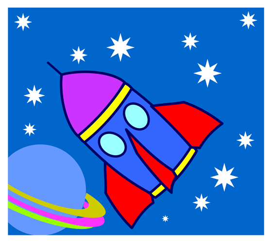 Cartoon Rocketship in Space with Alien Planet - Free Clip Art