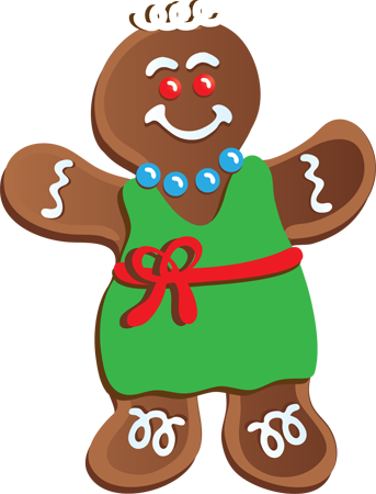 Clip Art of a Gingerbread Girl Christmas Cookie