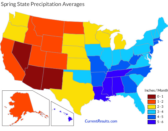 USA State Precipitation Mapped For Each Season - Current Results