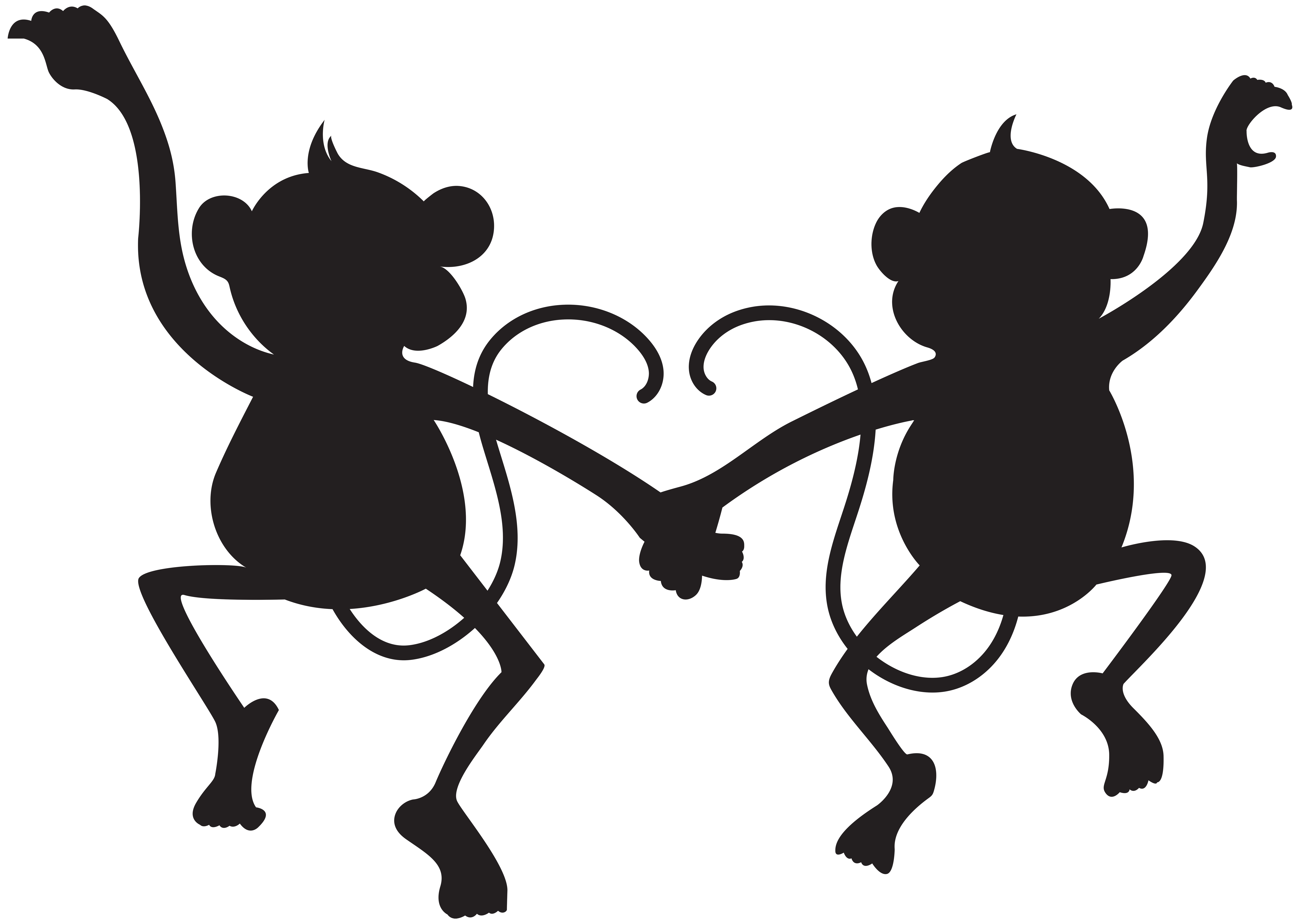 Cute Monkeys Silhouette PNG Transparent Clip Art Image