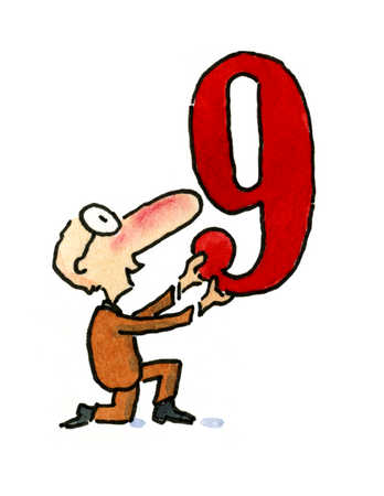 Stock Illustration - A man kneeling and holding up the number nine ...