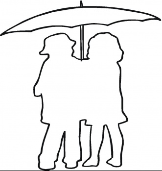 Kids Under Umbrella Outline coloring page | Super Coloring