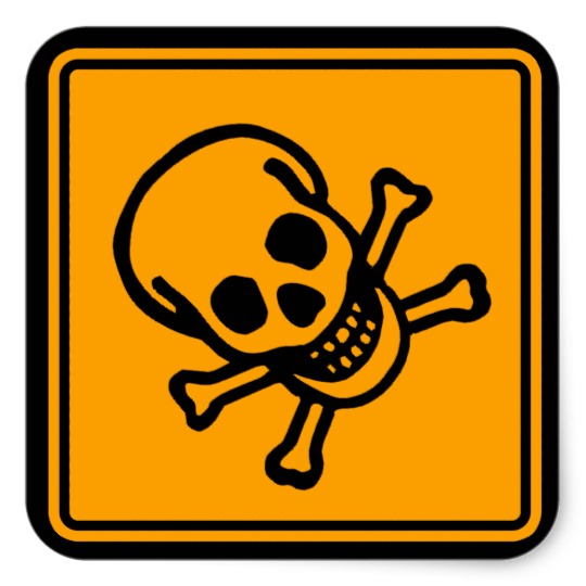 Poison Death Skull Yellow Diamond Warning Sign Square Sticker | Zazzle