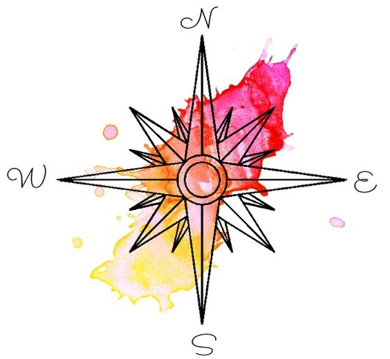 Watercolors, Compass tattoo and Splash of color