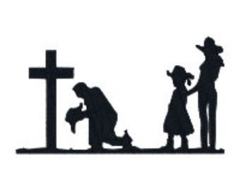 Cowboy Kneeling At Cross Clip Art