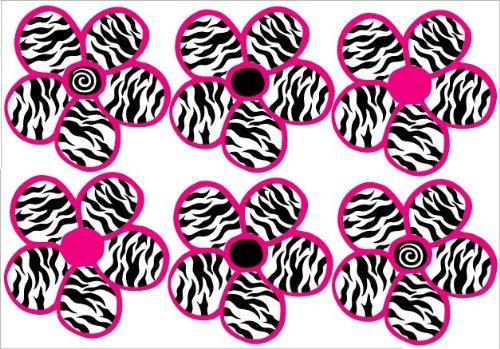 Zebra Print, Black and Hot Pink Flowers Wall Stickers,Decals ...