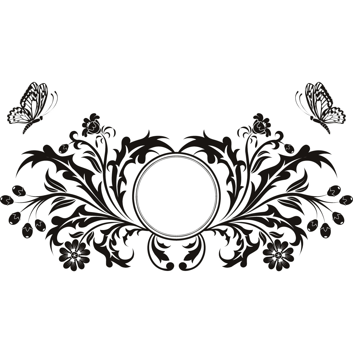 Butterfly Design Floral Circle Wall Art Sticker Transfers