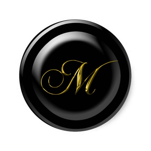 Fancy M Monogram Round Stickers from Zazzle.