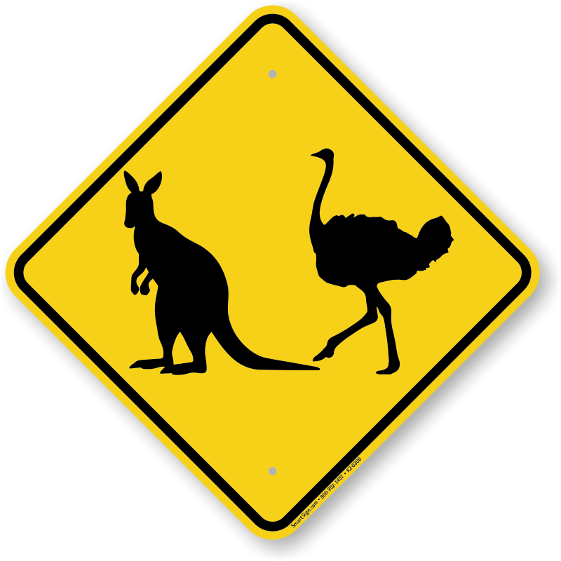 Kangaroo And Ostrich Crossing Road Sign, SKU: K2-0306