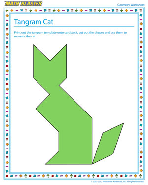 Tangram Cat – Geometry Worksheet Free Printable – Math Blaster