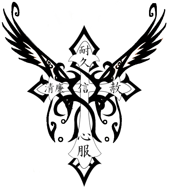 Black Tribal Wings Cross Tattoo Design | wallpapershop.