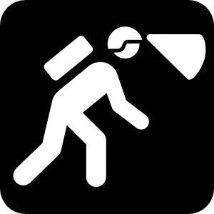 Walking In The Dark With Light In Helmet clip art - vector clip ...