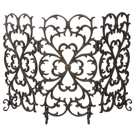 Cast-Iron Scrollwork Fireplace Screen 3-Panel | WoodlandDirect.com ...