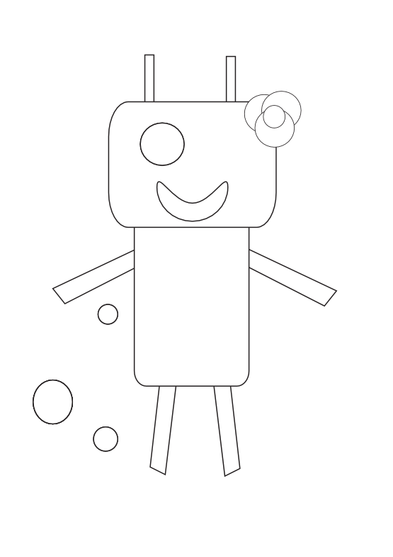 Clip Art: robot girl black white line art ...