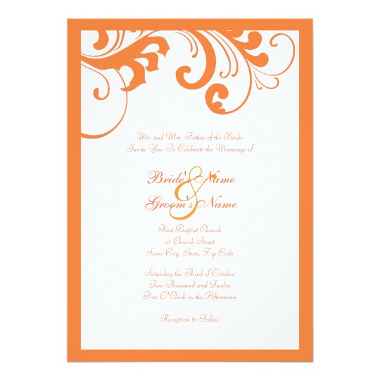 Orange and White Swirls Frame Wedding Invitation | Zazzle