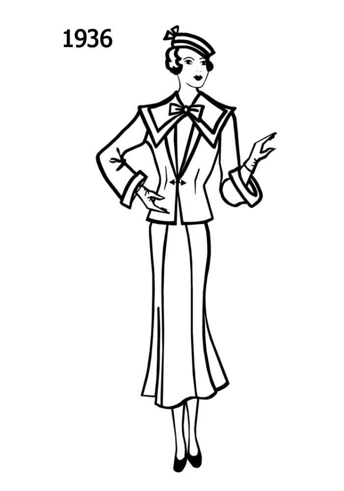 Costume History Silhouettes 1936-1937 Free Line Drawings