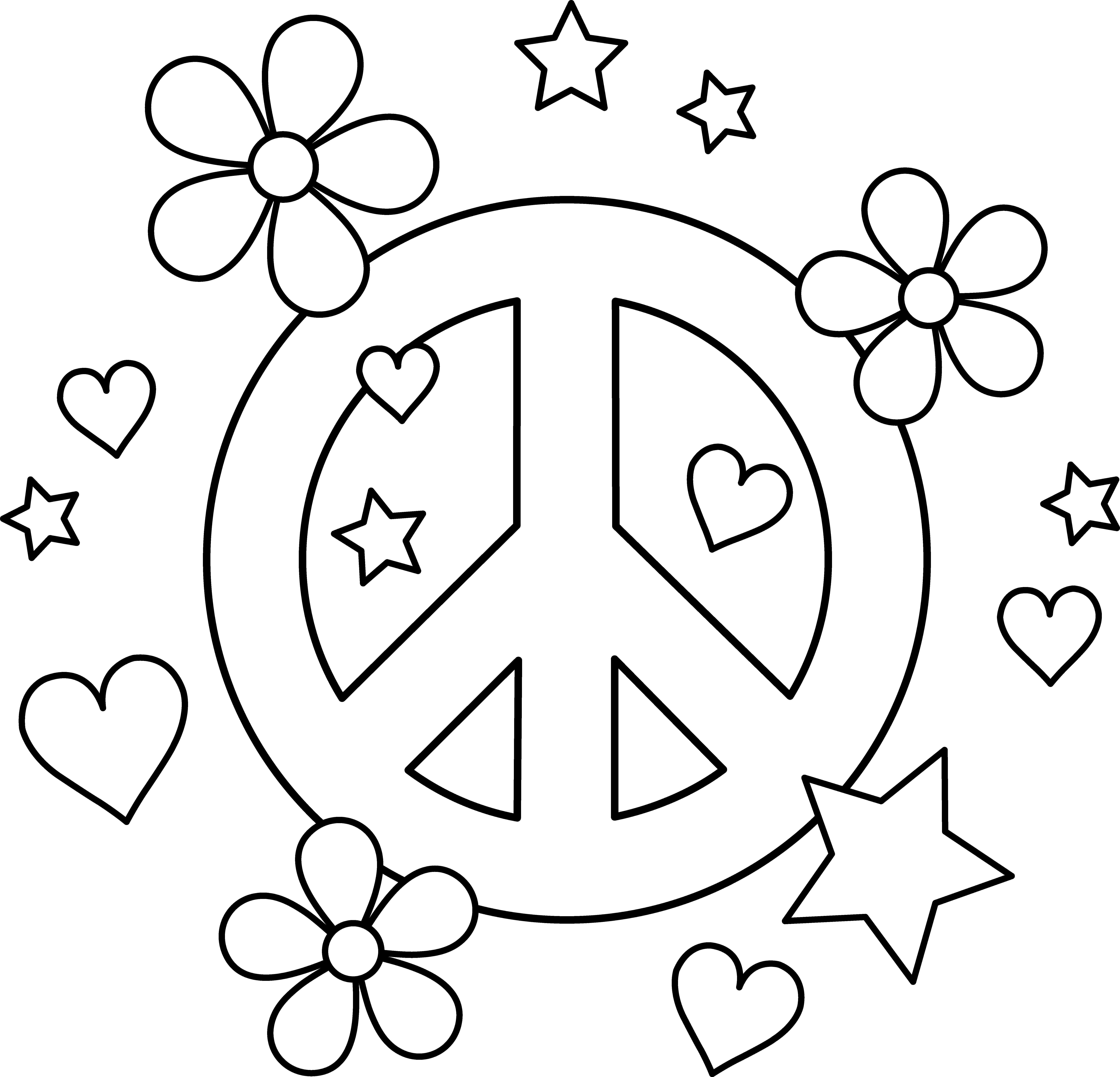 peace symbol peace sign flower 3 black white line art coloring ...